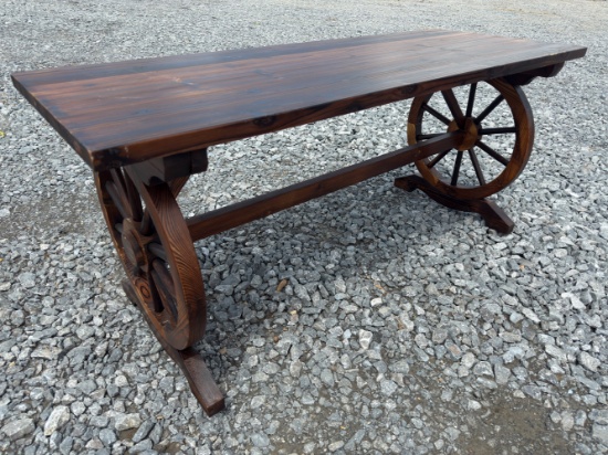 Wagon Wheel Teak Wood Table