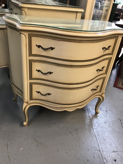 French Provincial Chest with Glass Top.