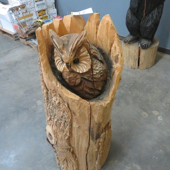 42" Wooden Chainsaw Carved Owl