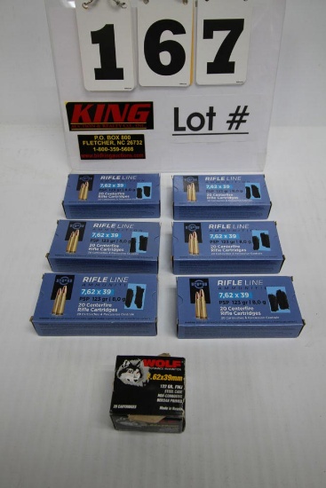 120 Rounds of PPU Rifle Line 7,62 x 39 PSP 123 Gr & 20 Rounds of Wolf 7.62