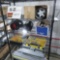 Rack w/Contents:  Exhaust In-Line Duct Fans, Electronic Parts, Screws, Swit