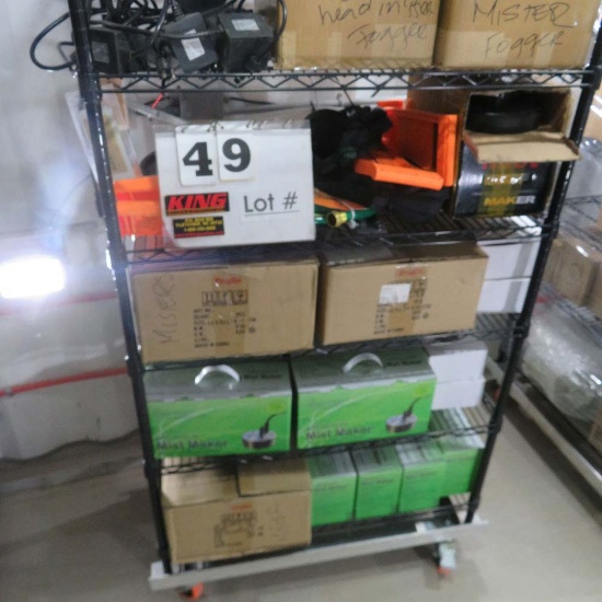 Rack w/Contents:  Muriatic Acid, Misters, Foggers, Stanley Panel Carriers,