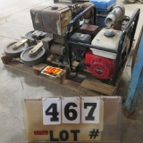 Pallet of pumps & dolly wheels, etc.