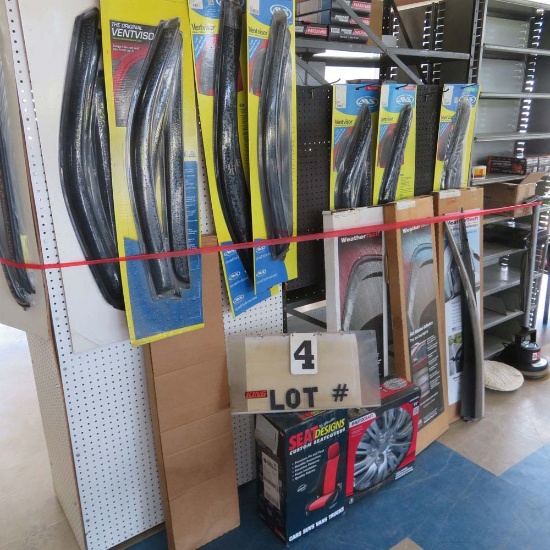 "Lot of Vent Shades, Hub Caps, Seat Cover, Orbitor Floor Polisher,  Disposable Masks, Vinyl Protecti