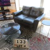 Leather Love Seat, (2) Tables & Area Rug