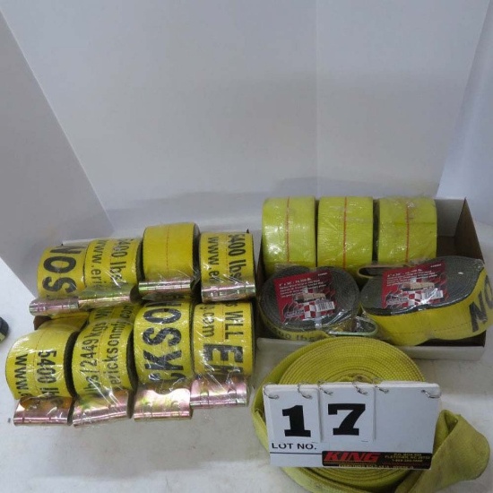 (2) Erickson 4"x30' 16,200 Lb. Flatbed Winch Straps, (3) Keeper 4"x27' 16,000 Lb. Flatbed Winch Stra