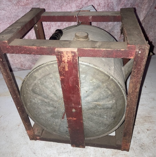 Wooden Crate W/galvanized 3-gallon Oil Can