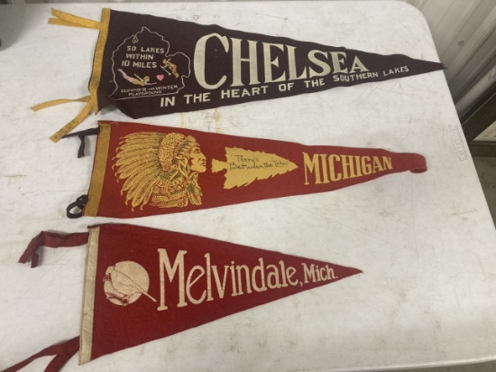 (3) Vintage Michigan Pennants