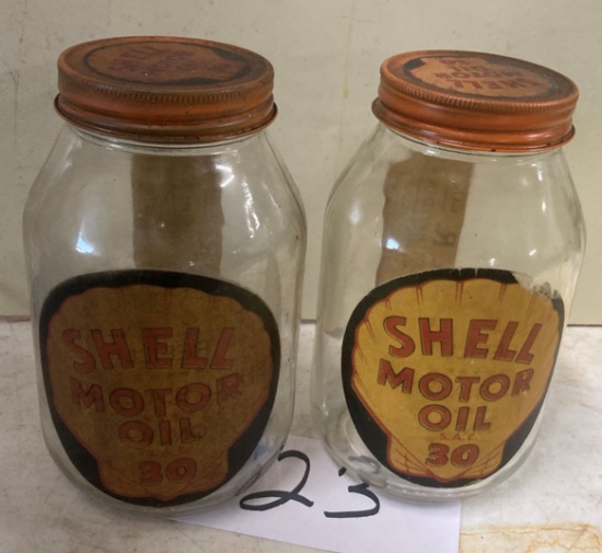 (2) Shell Motor Oil SAE 30 Jars