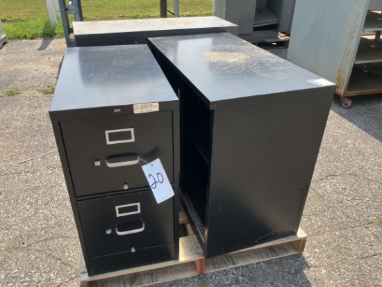 2-Drawer File Cabinet, (2) Metal Storage Cabinets