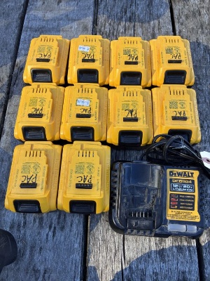 (10) Dewalt 20v 5 Amp Battries & Charger
