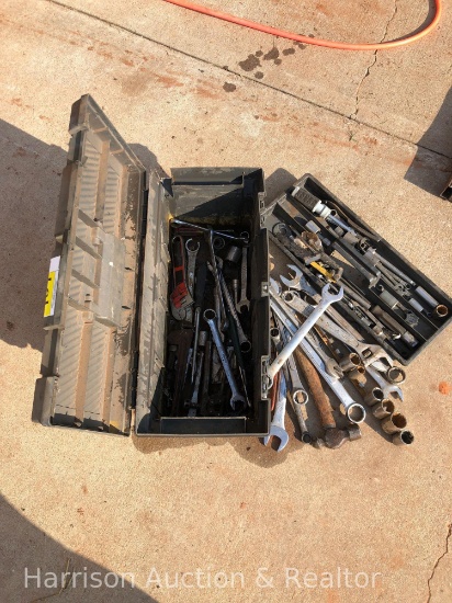 Plastic Tool box with assortment of tools
