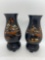 SET OF 2 1960s Vietnamese WOODEN Vases LACQUARED Scenes On RIVER with HOUSES PEOPLE