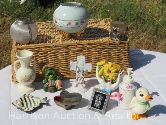 Assortment of knickknacks, Vases, votives, keepsake box and other variety of items