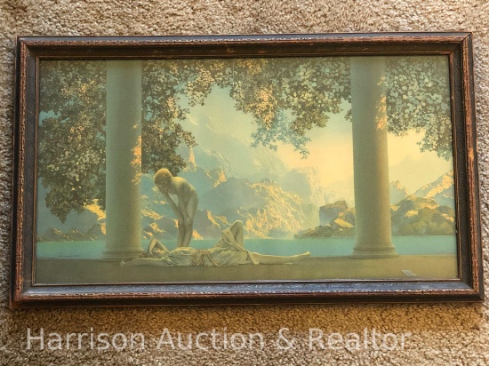 Antique 1920-30s "Daybreak" Maxfield Parrish the house of art Nude print framed