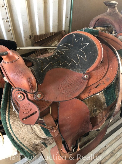 Children?s 12in hand tooled saddle. VH Saddlery circle M