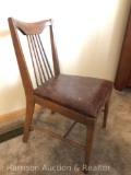 Mid Century Modern Tall Back Chair With Brown Vinyl Seat