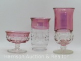 Set of 3 Vintage Indian Glass, Kings Crown Thumbprint Cranberry Flashed by TIFFIN-FRANCISCAN Glasses