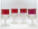 SET OF 4 INDIANA GLASS KINGS CROWN RUBY FLASH GOBLET 2 VINTAGE WINE GLASS RED THUMBPRINT