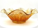 Vintage Marigold Feathered Arrow Millersburg Glass Carnival Glass Ruffled Bowl