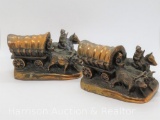 OXEN WAGON TRAIN WESTERN AMERICANA VINTAGE FIGURAL BRONZE METAL DODGE BOOKENDS