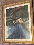 Vintage Antique Advertisement Print, Women standing with horse in front of a river