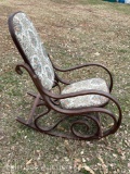 Antique THONET STYLE BENTWOOD ROCKING CHAIR WITH UPHOLSTERED TAPESTRY SEAT AND BACK