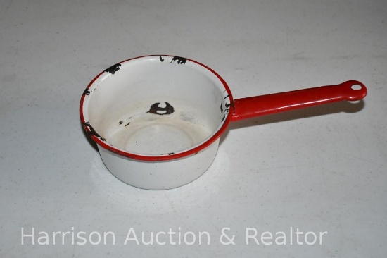 5 1/2 inch enamel Red and white Sauce pan