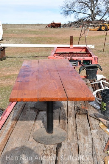 2 identical Heavy solid Wood Top Table with Metal Pedestal bases
