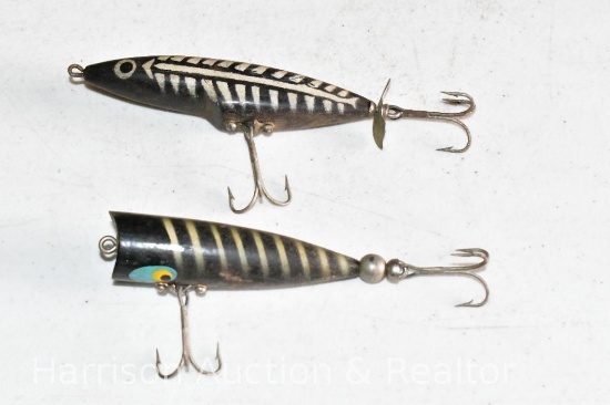 2 wooden Heddon and Smith wick fishing lures