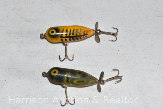 Two wooden Heddon 3 inch fishing Lures