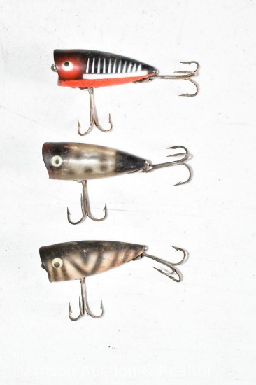 Three vintage Heddon 2 inch fishing lures