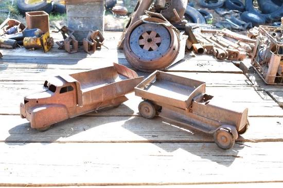 Vintage antique pressed tin toy trucks