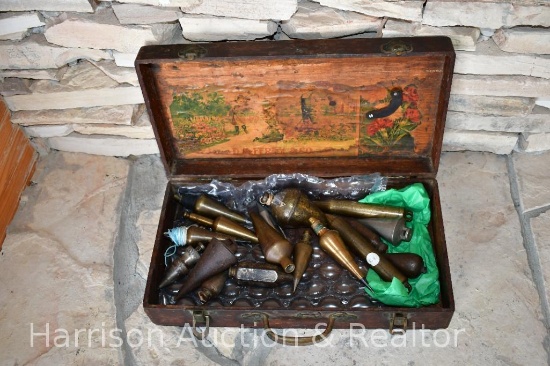 Vintage 18 Plumb Bobs and DM Ferry and Co Wooden Box