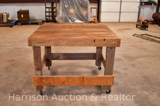 Wood Workbench on Casters
