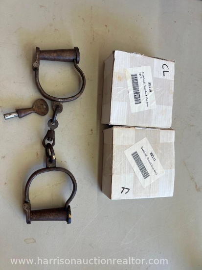 2, Rare Old Vintage Antique Iron Screw Lock Key Handcuffs Collectible