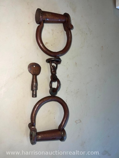 Vintage Antique Cast Iron Screw Lock Handcuffs