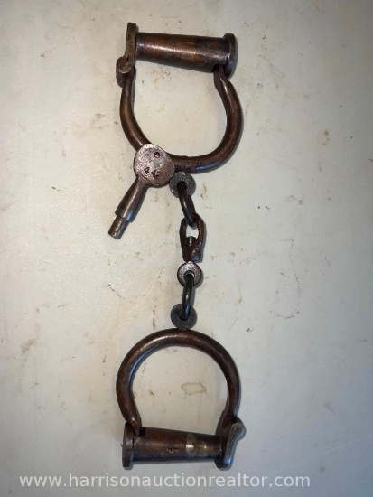 Vintage Antique Cast Iron Screw Lock Handcuffs