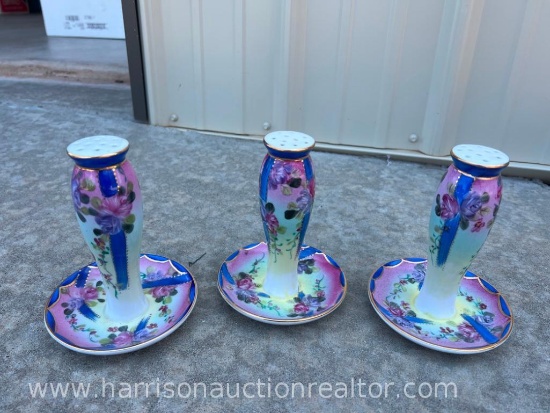 3, Rare Antique 1940s Nippon Hand Painted Porcelain Hat Pin Holder