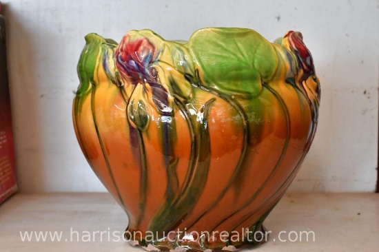 1900s Roseville Blended Majolicia Pottery Iris Brown Jardiniere Planter