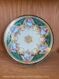 Antique C.1891 Noritake Maple Leaf Nippon Roses Plate with Gilding & Gold Jewels