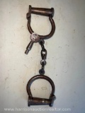 Vintage Antique Cast Iron Screw Lock Handcuffs