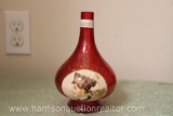 Antique Bohemian Cranberry Glass Portrait Vase
