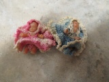 Vintage Plastic Babies Pin Brooch Crochet Dress and Bonnets