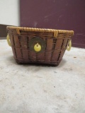 Antique Chinese Basket Vintage Pine Needle Basket with Peking Glass Chinese Coin Asian