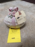ANTIQUE VINTAGE 1963 LEFTON EASTER EGG PINK TINY FLOWERS WITH BOW LIDDED BOX