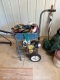 Metal cart with Equine grooming essentials