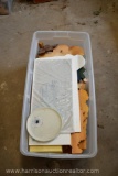 TOTE OF WOODEN CUT OUT CRAFTS