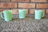 Set of 3 Vintage Fire King Jadeite Green Jade D Handle Coffee Mug Cup Oven Ware Glass