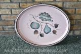 Vintage Nashco Toleware Tray Hand Painted Pink Oblong Tray Fruit USA